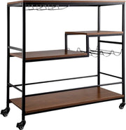 Bar trolley op wieltjes - Drankjes Trolley -Serveerwagen - 3 bladen plateaus - Theewagen hout - 100 kg Laadvermogen