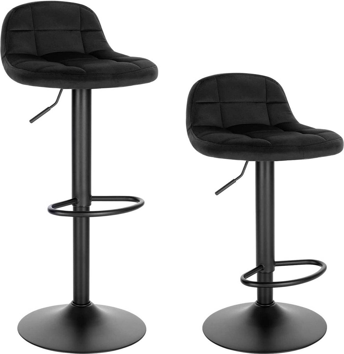 Barkrukken Iva - Met rugleuning - Barstoelen ergonomisch - Zwart - Donkergroen - Verstelbaar in hoogte - Set van 2 - Zithoogte 62-83cm - Velvet