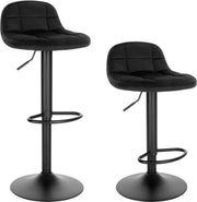 Barkrukken Iva - Met rugleuning - Barstoelen ergonomisch - Zwart - Donkergroen - Verstelbaar in hoogte - Set van 2 - Zithoogte 62-83cm - Velvet