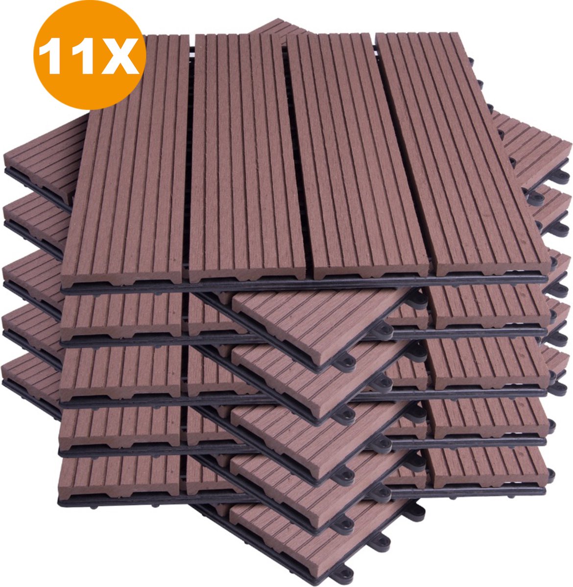 Happyment Vlondertegel 11 stuks - Terrastegel bruin - Terrasplanken - Tuintegel - Balkon, buiten vloer - 30x30cm