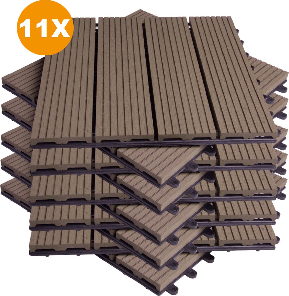 Happyment Vlondertegel 11 stuks - Terrastegel coffee - Terrasplanken - Tuintegel - Balkon, buiten vloer - 30x30cm
