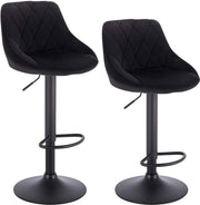 Designer Barkruk Nilo - Met rugleuning - Velvet - Stevig - Ergonomische barstoel - Zithoogte 60 - 82cm - Zwart - Set van 2 - Keuken en bar - In hoogte verstelbaar