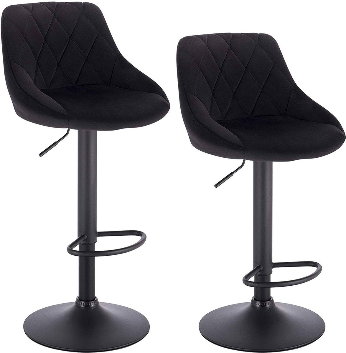 Designer Barkruk Nilo - Met rugleuning - Velvet - Stevig - Ergonomische barstoel - Zithoogte 60 - 82cm - Zwart - Set van 2 - Keuken en bar - In hoogte verstelbaar