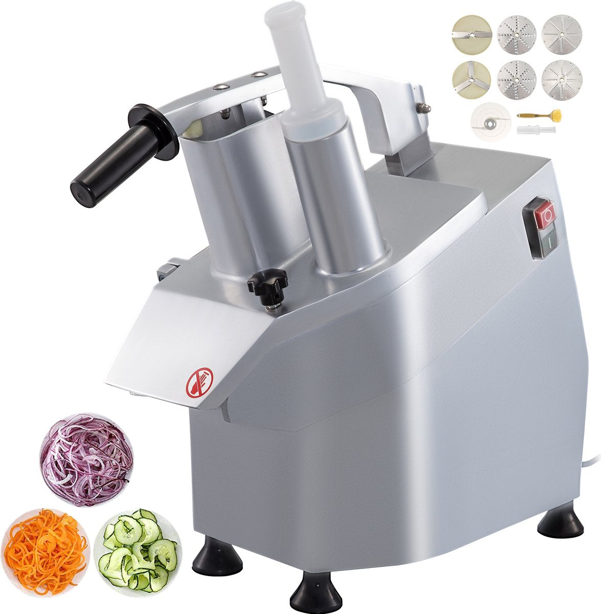 Happyment Professionele Elektrische Groentesnijder - Elektrische Rasp - Multifunctioneel - Mandoline - Hakmolen - Snij- en Raspapparaat - 6 Schijven - 1600 RPM