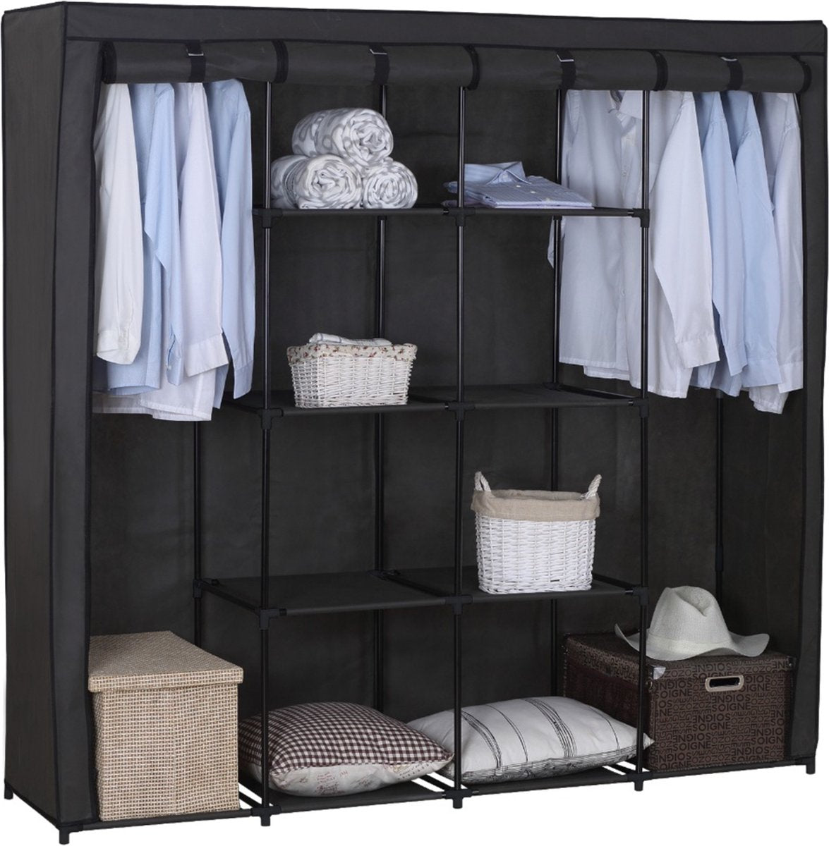 Happyment Opvouwbare Kledingkast Zuzu - Slaapkamer - Kledingrek - Garderobekast organizer - Grijs - 174X46X169cm