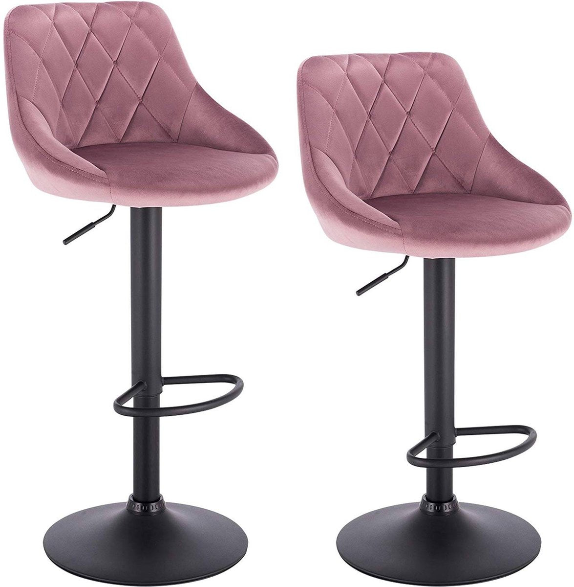 Designer Barkruk Berlo - Met rugleuning - Stevig - Ergonomische barstoel - Velvet - Zithoogte 60 - 82cm - Roze - Set van 2 - Keuken en bar - In hoogte verstelbaar