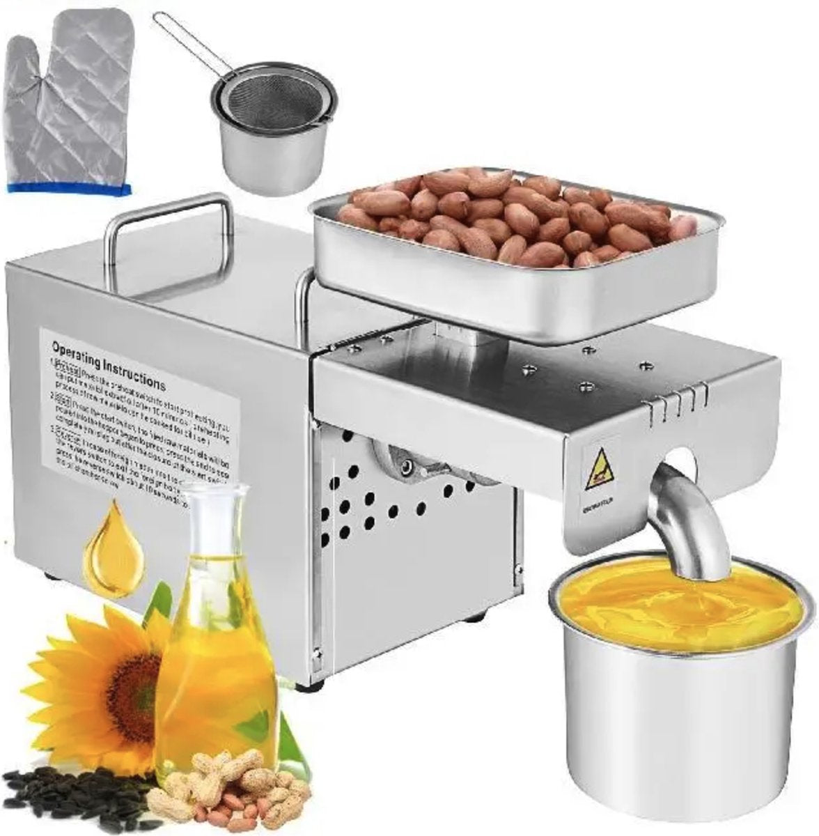 Happyment Oliepers Machine - Olie Persmachine - Zonnebloemolie - Amandelmolen - Notenpers - Notenmolen - Notenmaler - 460W