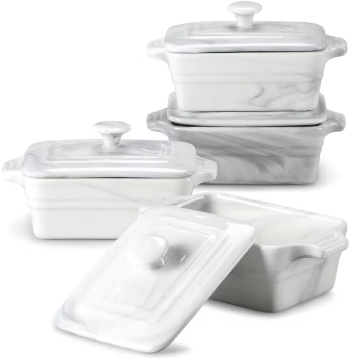 Prestigious Ovenschaal – Rechthoekige schaal – 4 stuks – 390ML – Marmer Look – Braadslede