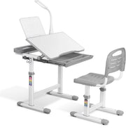 Kinderbureau met stoellade en leesstandaard - Studietafel en stoel voor kinderen van 3-10 jaar - Lichtgrijs - 66,5 x 50 x 54–76,5 cm