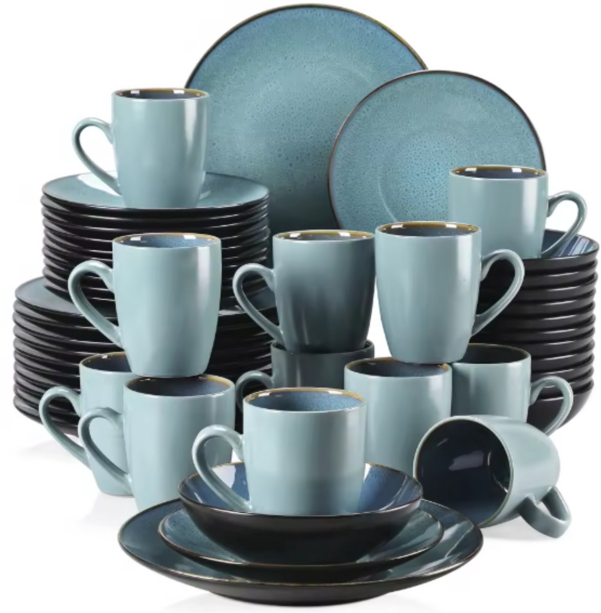 Velentino Serviesset - 48 delig - 12 persoons - Groen - Dinerborden - Bordenset - Ontbijtborden - Diepe borden - Servies - Keukenservies