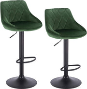 Designer Barkruk - Donkergroen - Velvet - Ergonomisch - Verstelbaar - Set van 2