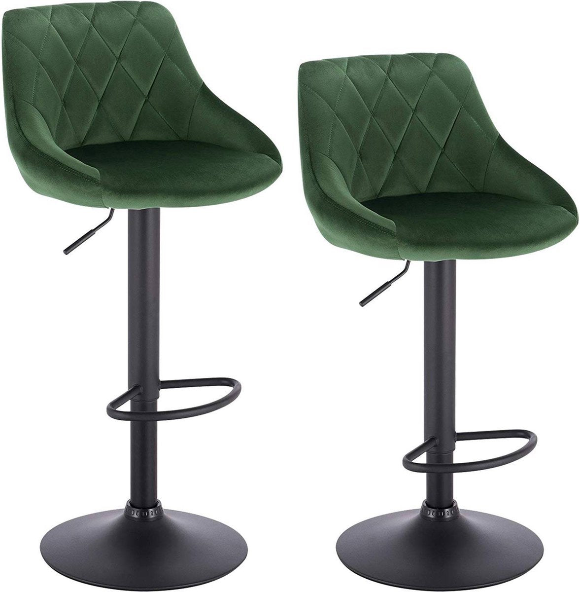 Designer Barkruk - Donkergroen - Velvet - Ergonomisch - Verstelbaar - Set van 2