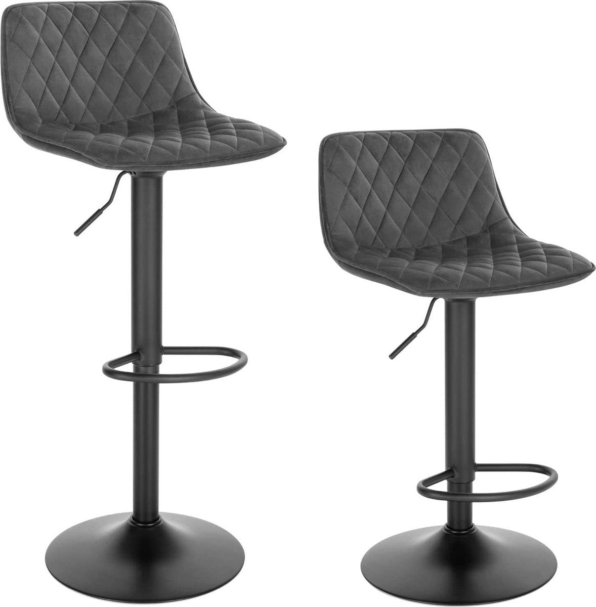 Barkruk - Donkergrijs Velvet - Industrial - Verstelbaar - Set van 2