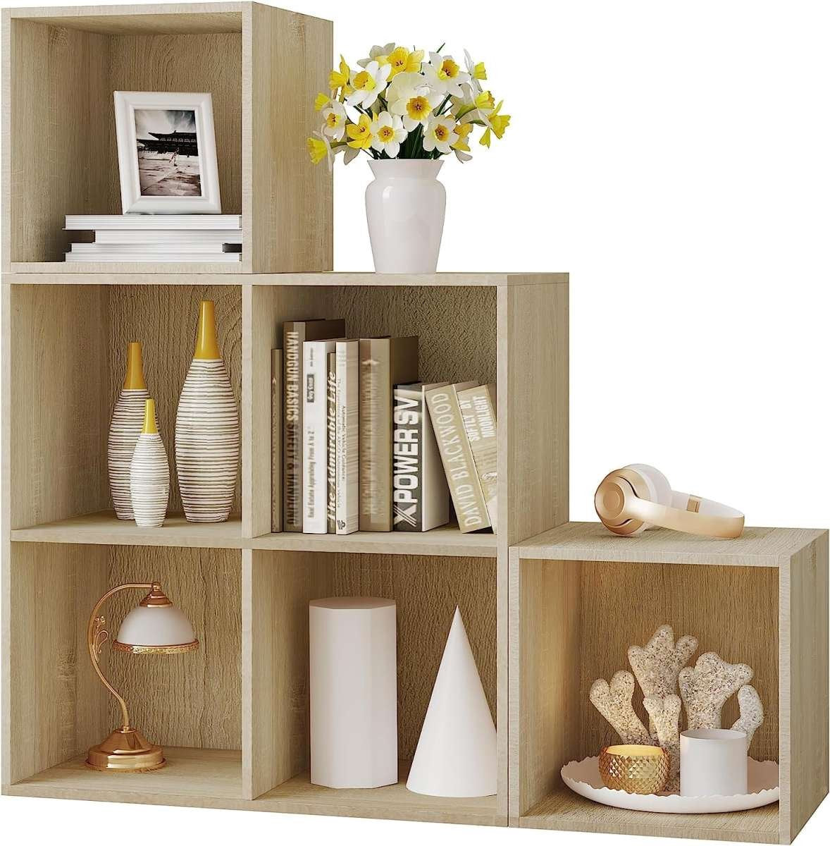 Happyment Luxe Boekenkast Fada- 6 Vakken - Oak - Boekenkast - Boekenrek - Woonkamer, slaapkamer en kinderkamer - Hout - 90x90x30cm
