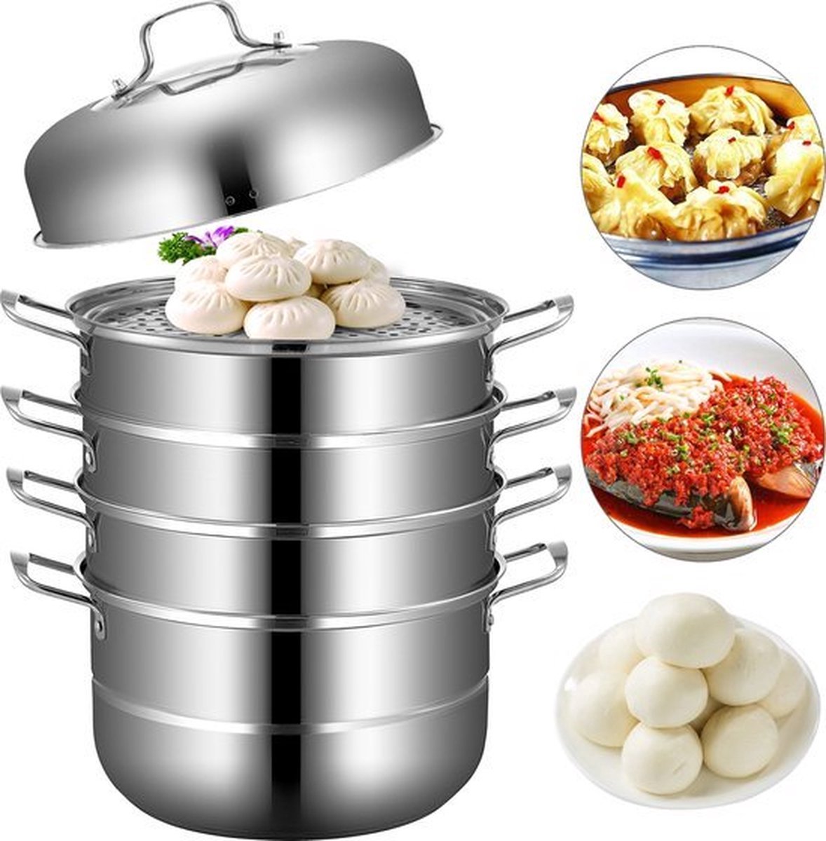 Multifunctionele Stoompannen - Steamer - Voorraad pot - Gestoomde gerechten - 5 lagen - 28 cm