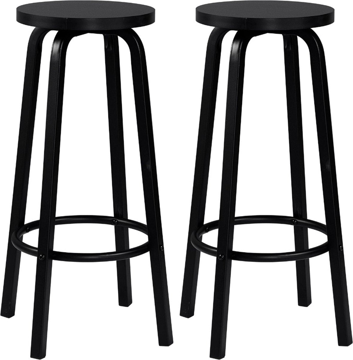 Happyment Barkruk deluxe - Set van 2 - Barkrukken zonder rugleuning - Zwart - 30x30x72cm - Black friday - Kerstcadeau