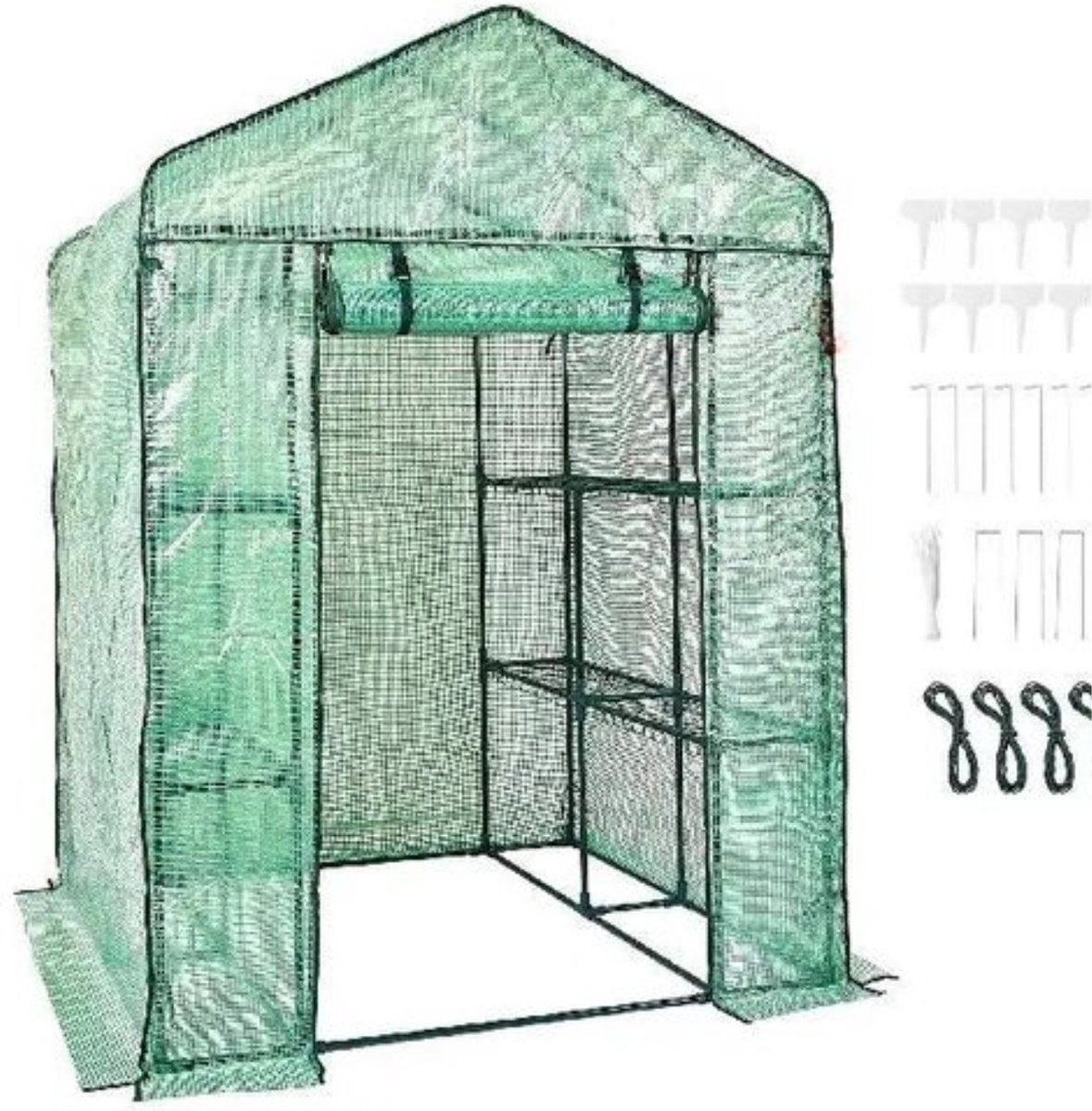 Groene Professionele Kas - Moestuin - Waterdicht - Met Schappen en Ramen - 215 cm Hoog