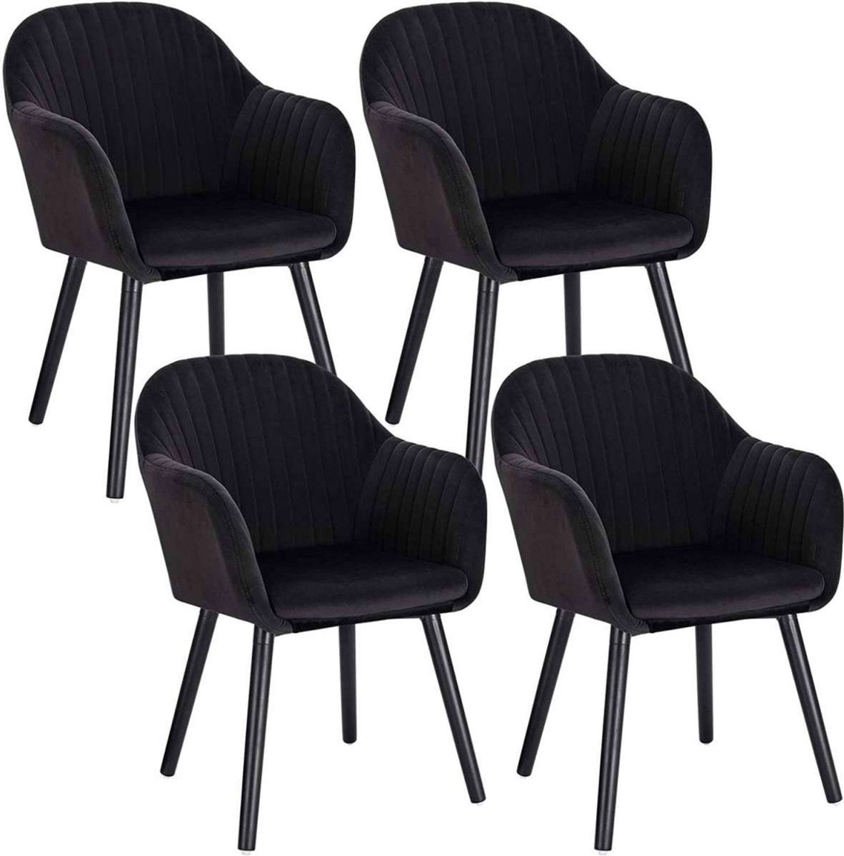 Eetkamerstoelen Zwart Deluxe - Set van 4 - Woonkamerstoelen met rugleuning - Keukenstoelen - Fauteuil - Kuipstoel - Fluweel