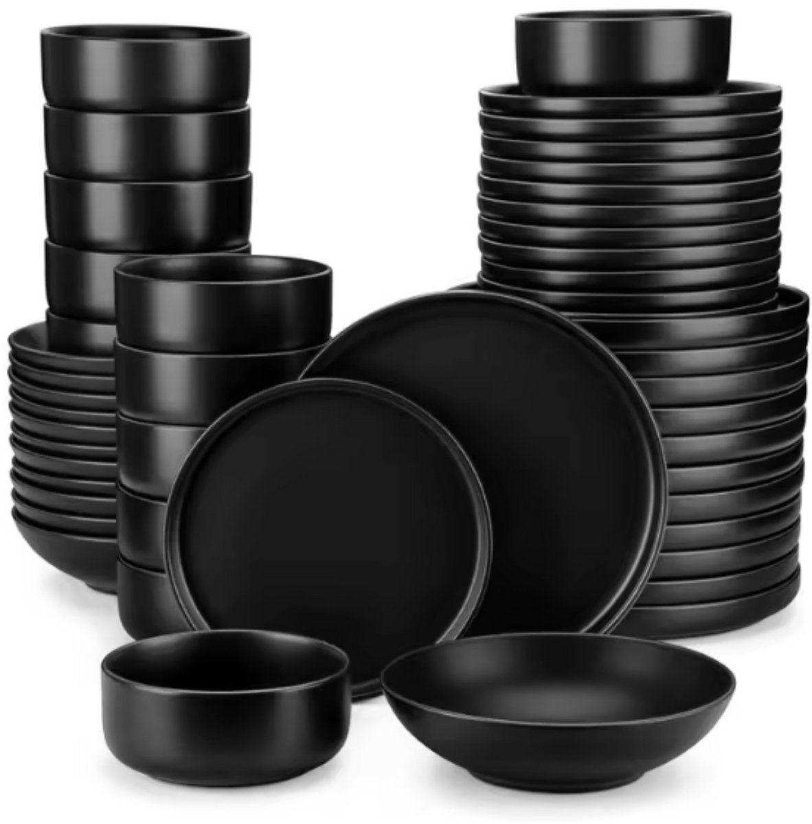 Morencia Serviesset - 48 delig - 12 persoons - Zwart - Dinerborden - Bordenset - Diepe borden - Ontbijtborden - Servies - Keukenservies