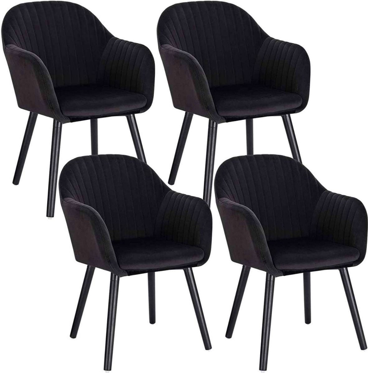 Eetkamerstoelen - Zwart Velvet - Kuipstoelen - Set van 4 - Met rugleuning