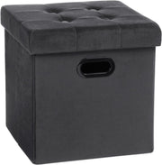 Poef - Grijs - Velvet - Met opbergruimte - 37.5x37.5x38cm