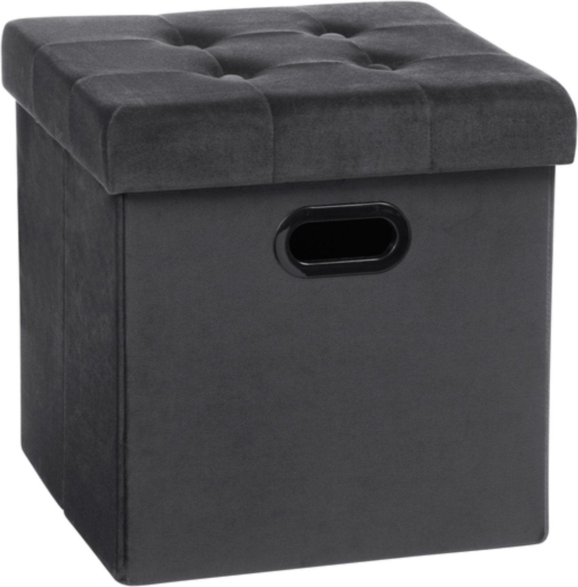 Poef - Grijs - Velvet - Met opbergruimte - 37.5x37.5x38cm