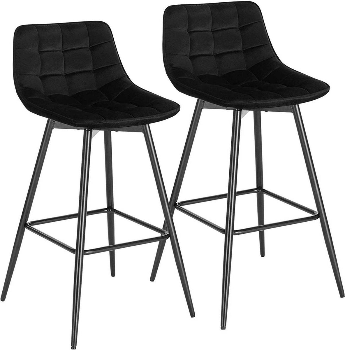 Barkruk Nisa Industrial - Zwart - Barkrukken set van 2 - Barstoel Kruk - Barstoelen met rugleuning - Keukenstoel - Velvet