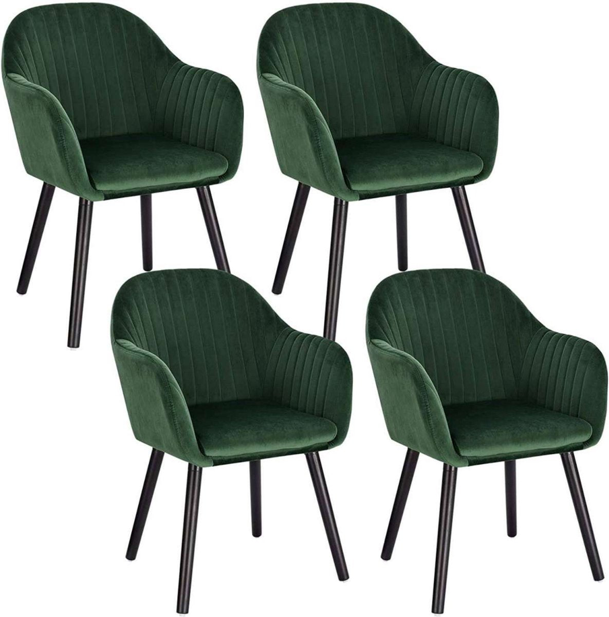 Happyment Eetkamerstoelen Groen Deluxe - Set van 4 - Woonkamerstoelen met rugleuning - Keukenstoelen - Fauteuil - Kuipstoel - Fluweel