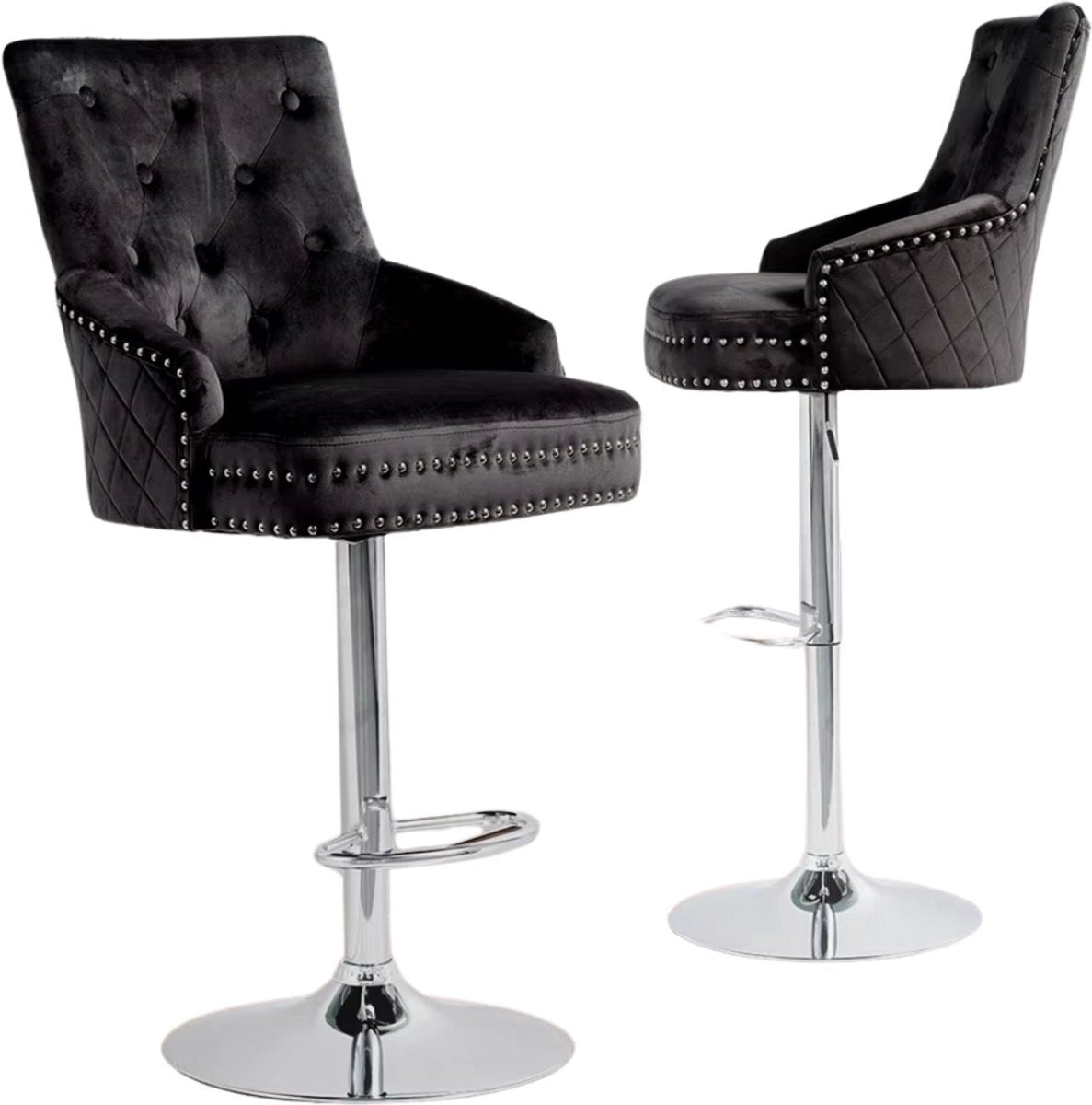 Barkrukken Luxe Valora - Set van 2 - Met rugleuning - Zwart - Velvet - Verstelbaar - Voor Keuken, Bar of woonkamer - Draaibaar