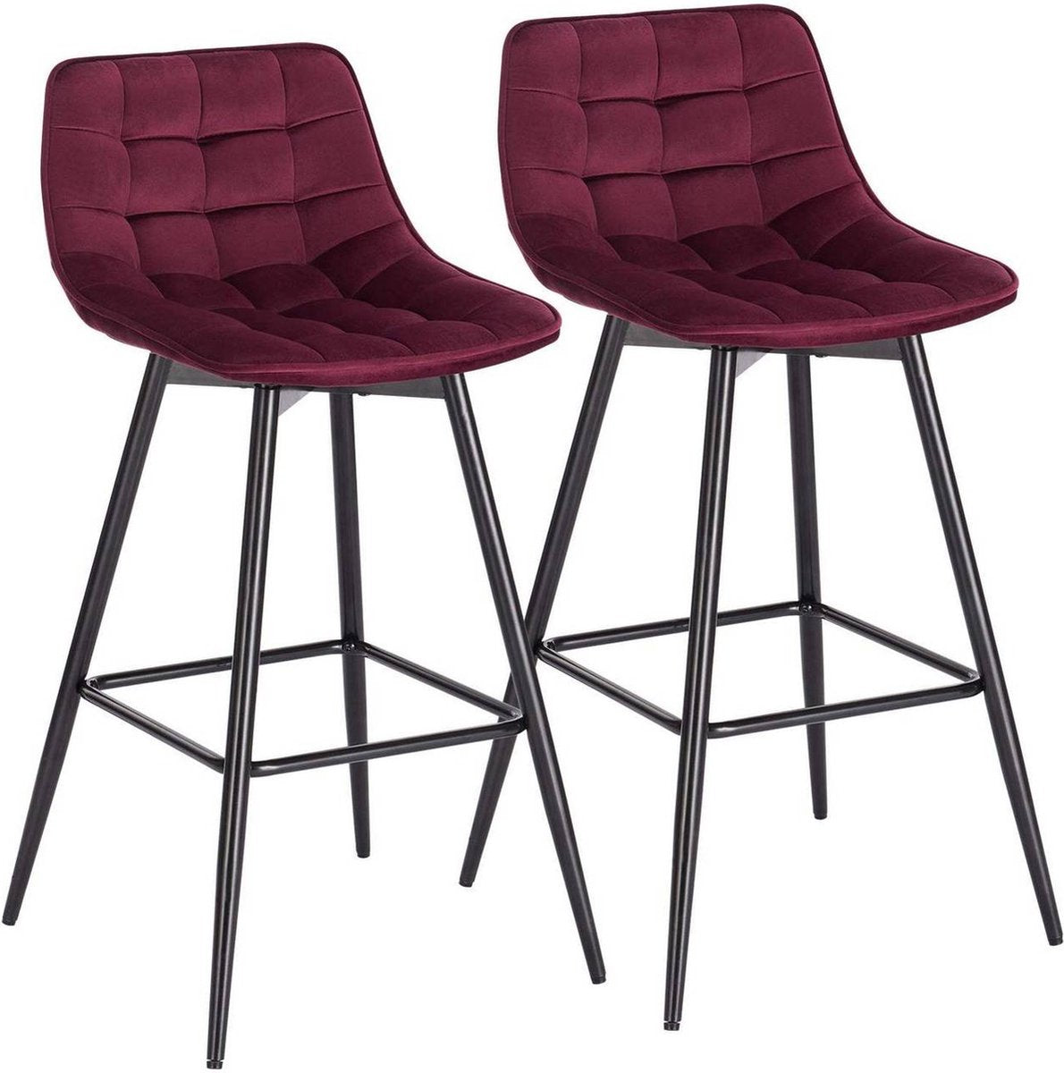 Barkruk Jitta Industrial - Rood - Barkrukken set van 2 - Barstoel Kruk - Barstoelen met rugleuning - Keukenstoel - Velvet