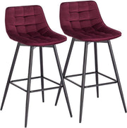 Barkruk Jitta Industrial - Rood - Barkrukken set van 2 - Barstoel Kruk - Barstoelen met rugleuning - Keukenstoel - Velvet
