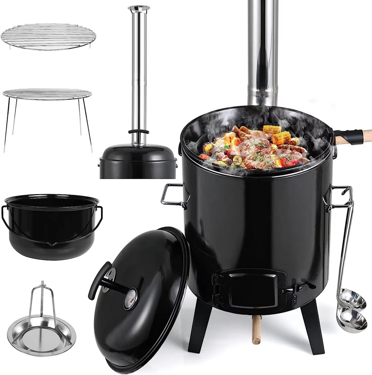 Stoofpot BBQ Kachel - Voor Soepen, Gebraden Kip & Rundvlees Stoofpot - Geëmailleerde Stalen Plaat voor Outdoor Keuken - 21L