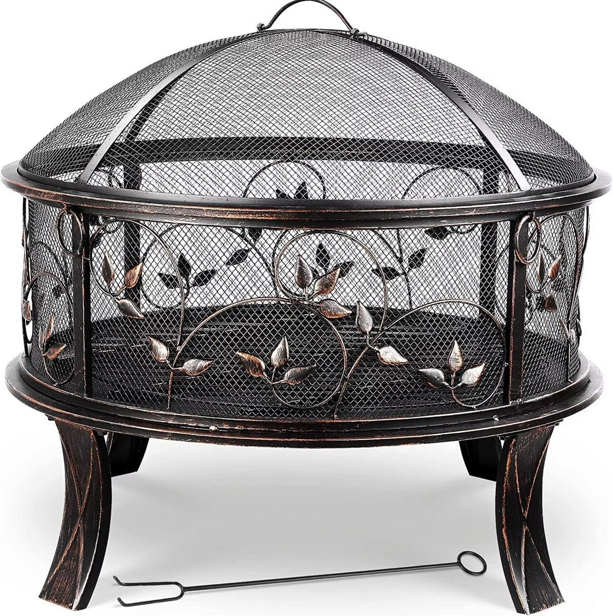Vuurkorf Valora met vonkenbeschermer - Tuinbarbecue - Vuurschaal - Terrashaard - Rookbarbecue - Voor Buiten BBQ - Voor tuin, terras en winterverwarming - Retro tuinhaard inclusief poker- en houtskoolrooster - Ø71 cm