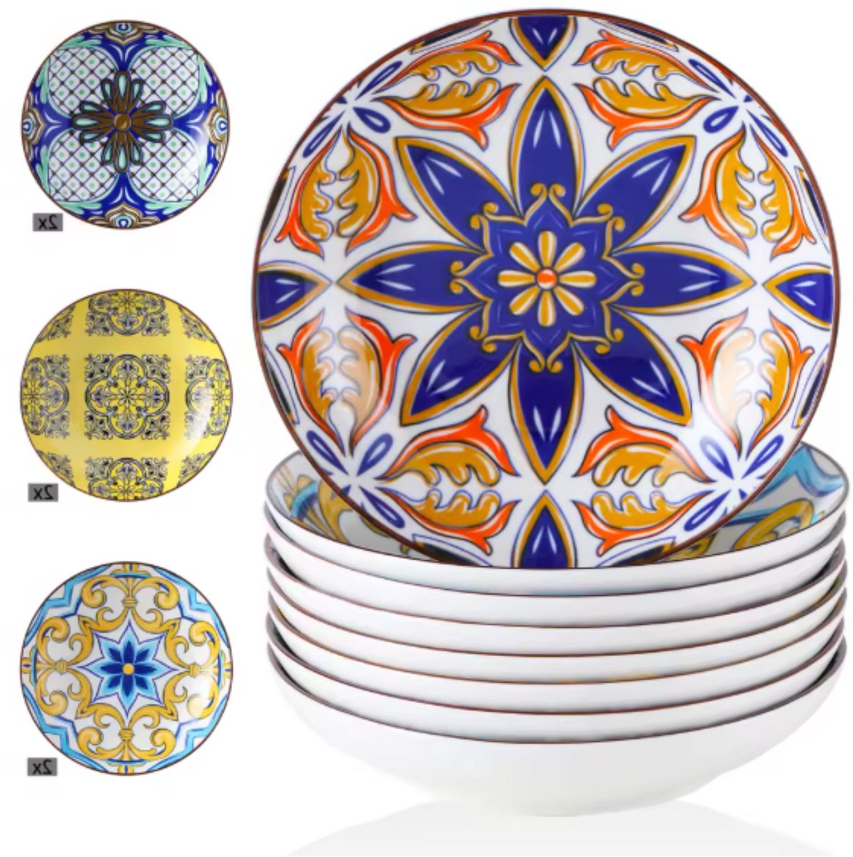 Averto Serviesset - 8 delig - 8 persoons - Mozaïek - Dinerborden - Bordenset - Diepe borden - Ontbijtborden - Servies - Keukenservies