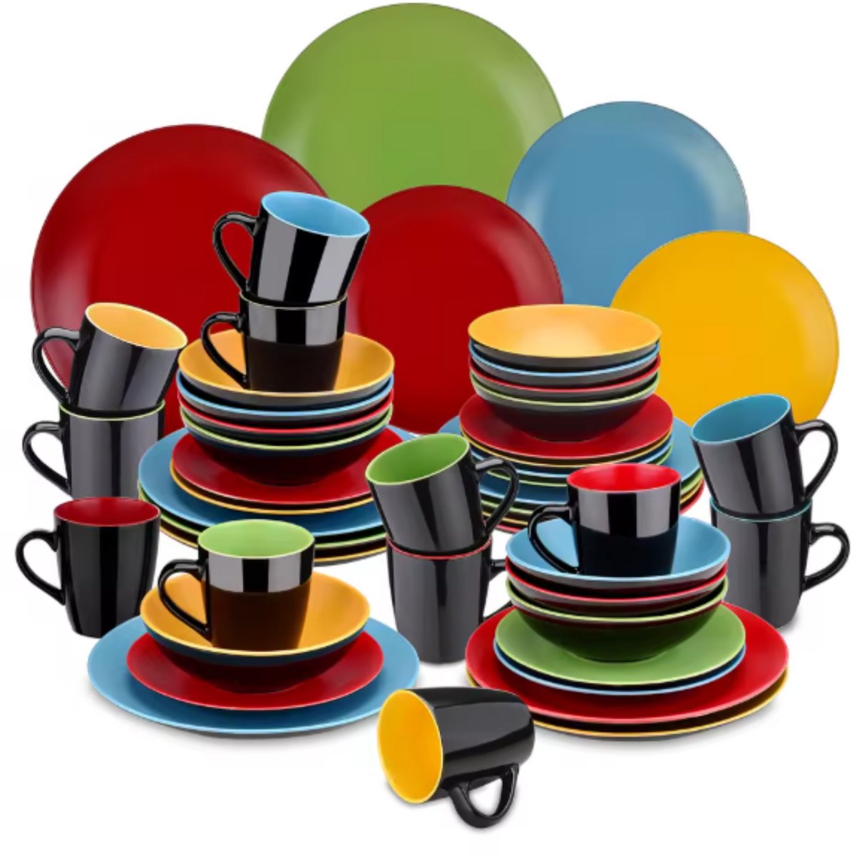 Marlito Serviesset - 48 delig - 12 persoons - Rainbow - Dinerborden - Bordenset - Diepe borden - Ontbijtborden - Servies - Keukenservies