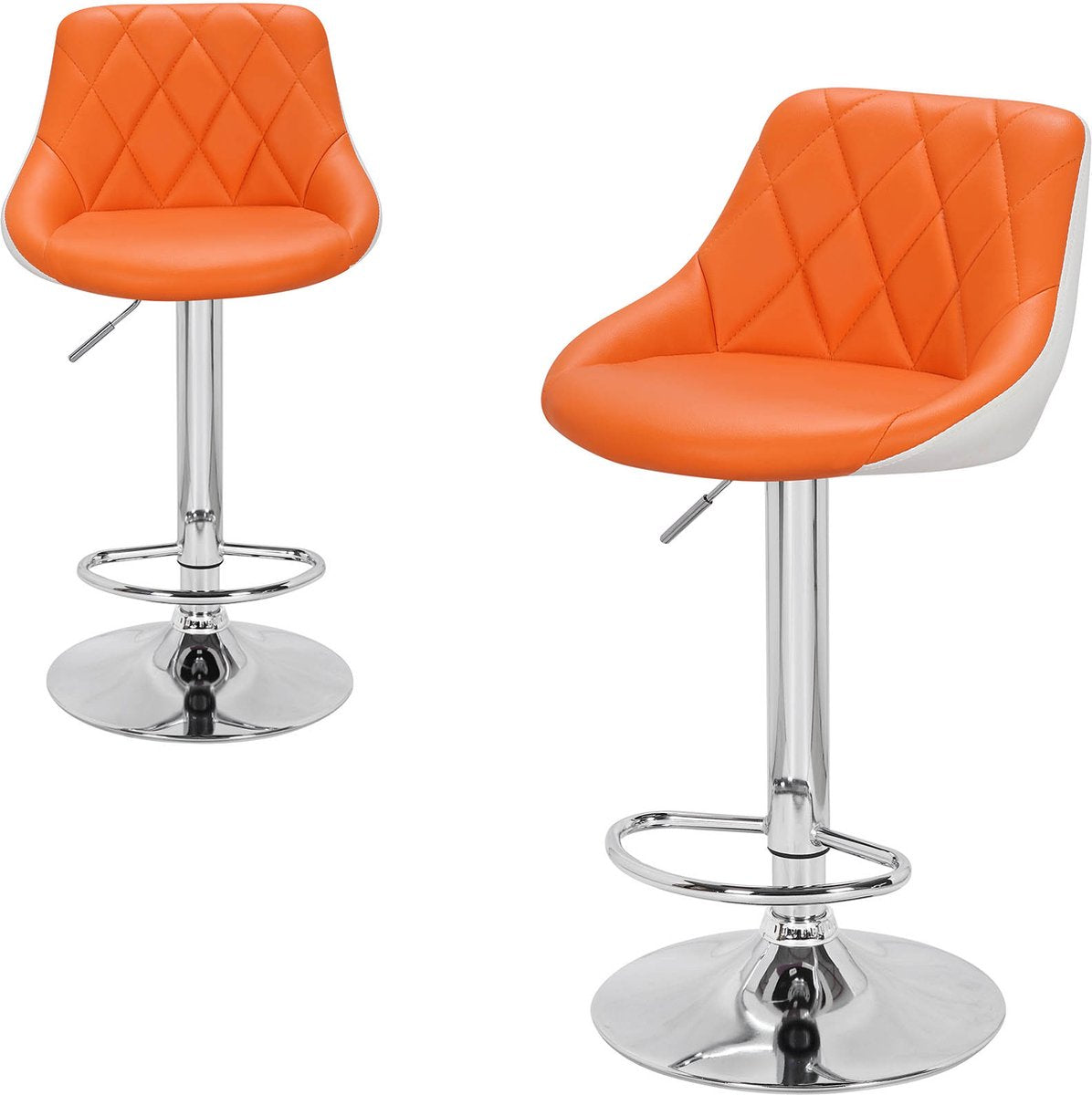 Barkrukken Madrid - Met rugleuning - Kunstleer - Set van 2 - Keuken - Barstoelen ergonomisch - Oranje - Verstelbaar in hoogte - Zithoogte 60-82cm