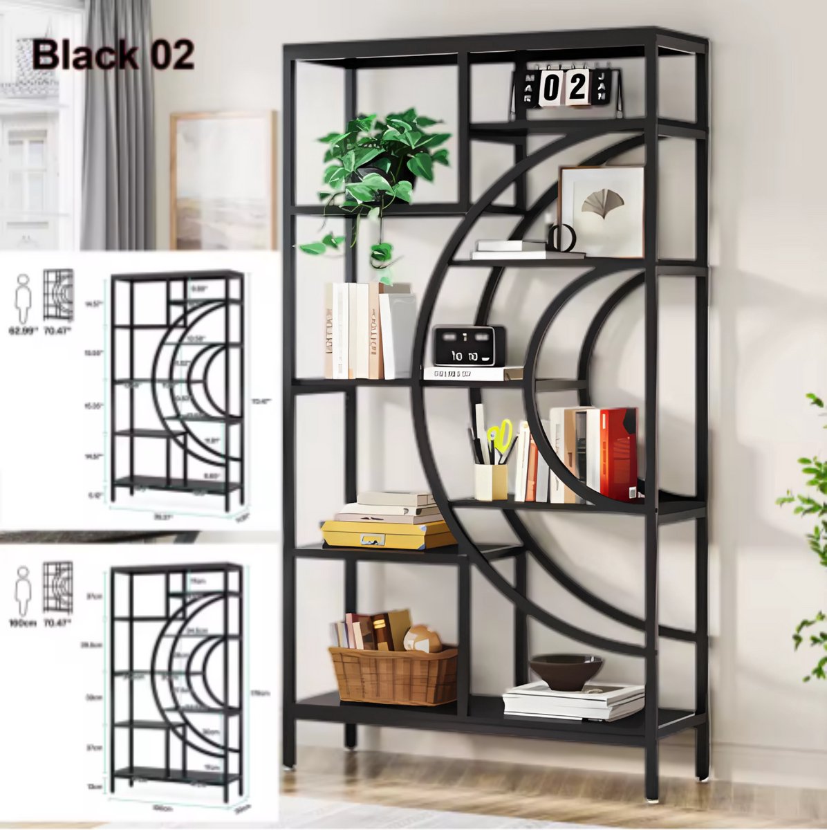 Boekenkast Stellar - Zwart - Boekenrek - 5 lagen - Woonkamer, slaapkamer en kinderkamer - Hout - 175cm