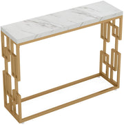Consoletafel modern - Wandtafel - Sidetafel - Marmerlook - Haltafel - Woonkamer - Wit/goud