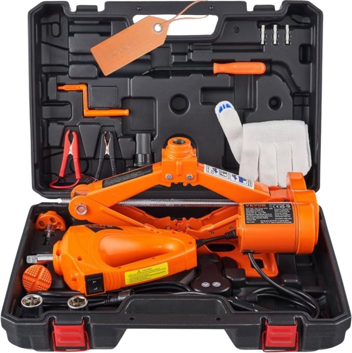 Draagbare Autokrik - Complete set - Elektrisch en Handmatig auto krik - Schaarkrik - Assteunen - Garage krik - 17-42mm - Oranje