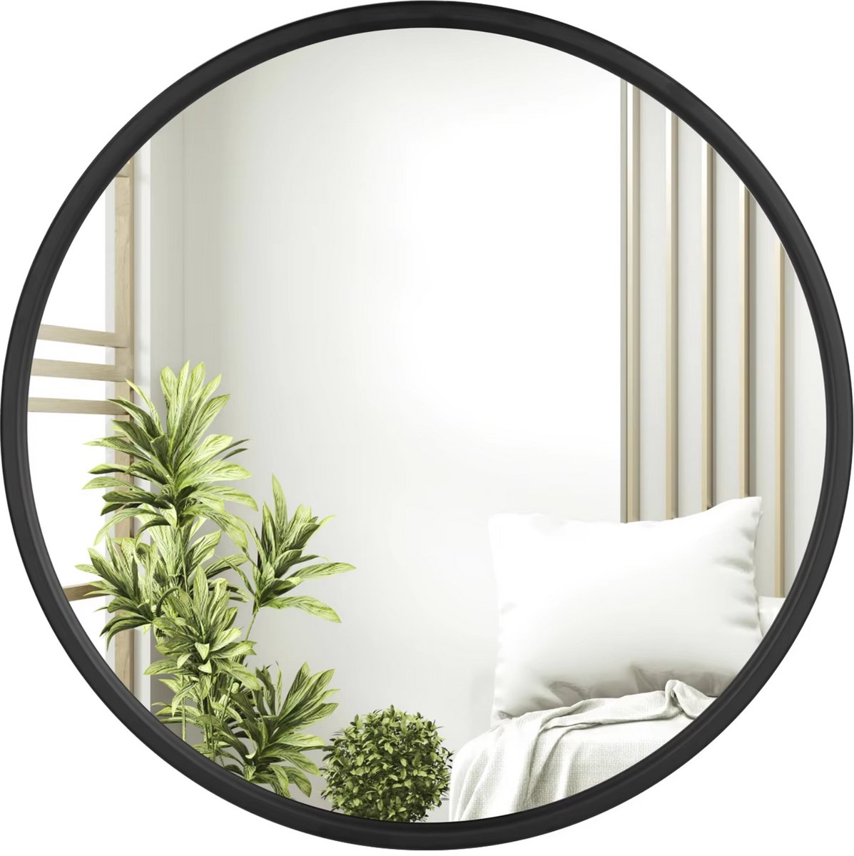 Ronde Wandspiegel - Voor Badkamer, Slaapkamer, Woonkamer en Hal - Stijlvol Zwart Metalen Frame - Moderne Ophangspiegel - 70x70cm