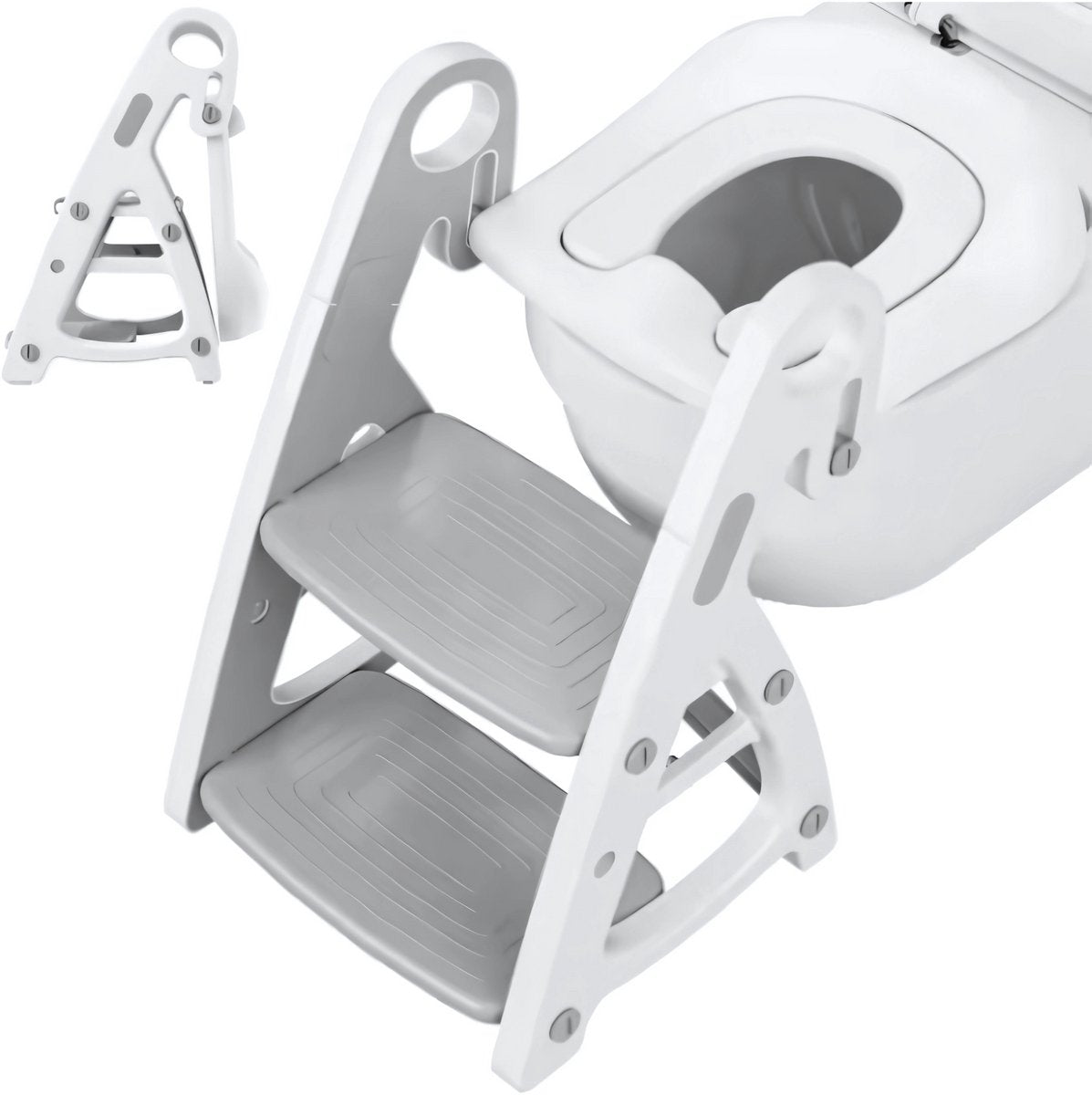 Wc verkleiner met trapje - 2 in 1 Voor peuters en kleuters - Toiletverkleiner - Opvouwbaar - Grijs