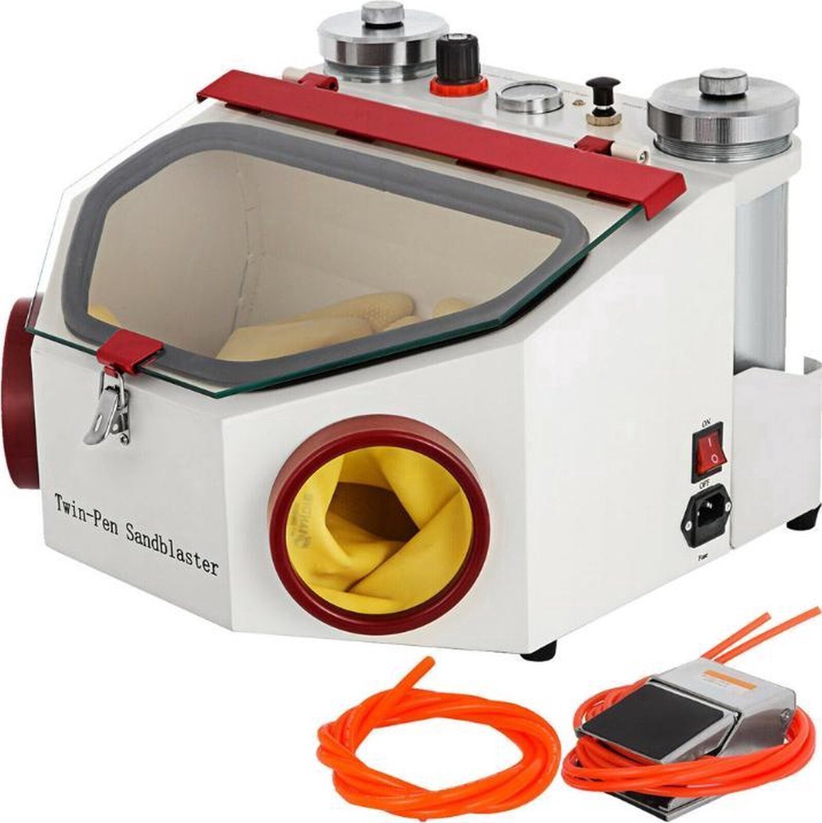 Happyment Zandstraalcabine - Polijstmachine - LED verlichting - Voetpedaal - Wit - Metaal