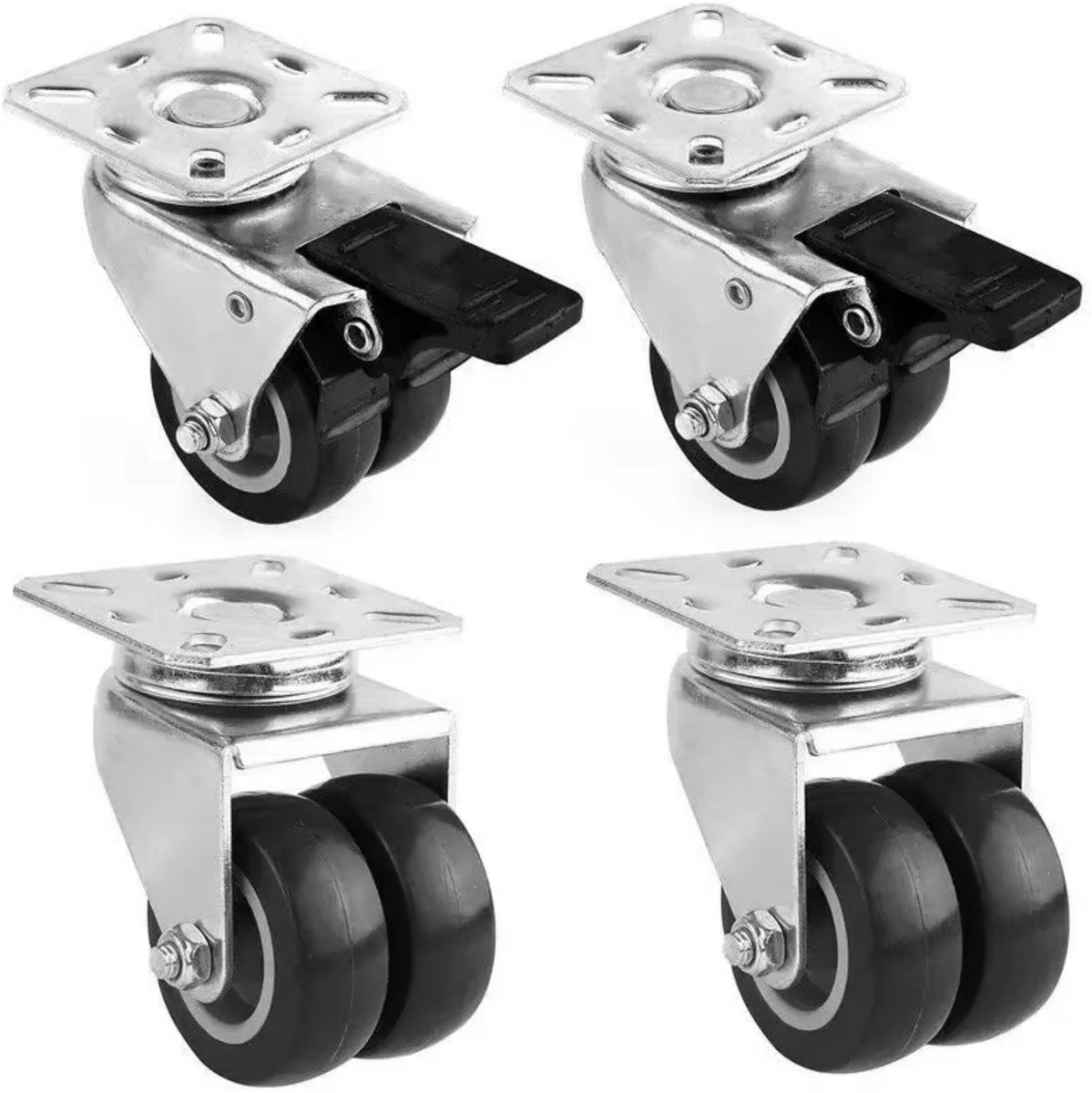 Zwenkwielen met rem - Set van 4 - 50 mm - Set van 4 - Transportrollen - Zware wielen - 30KG
