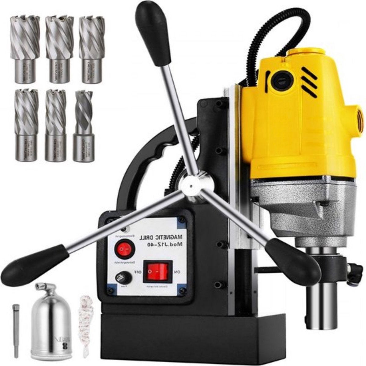 Magnetische Boormachine - Draagbare tafelboor - 1100W - Incl. 7-delige HSS Snijset - Tafelboormachine - Voor Metaalbewerking & Precisiegaten