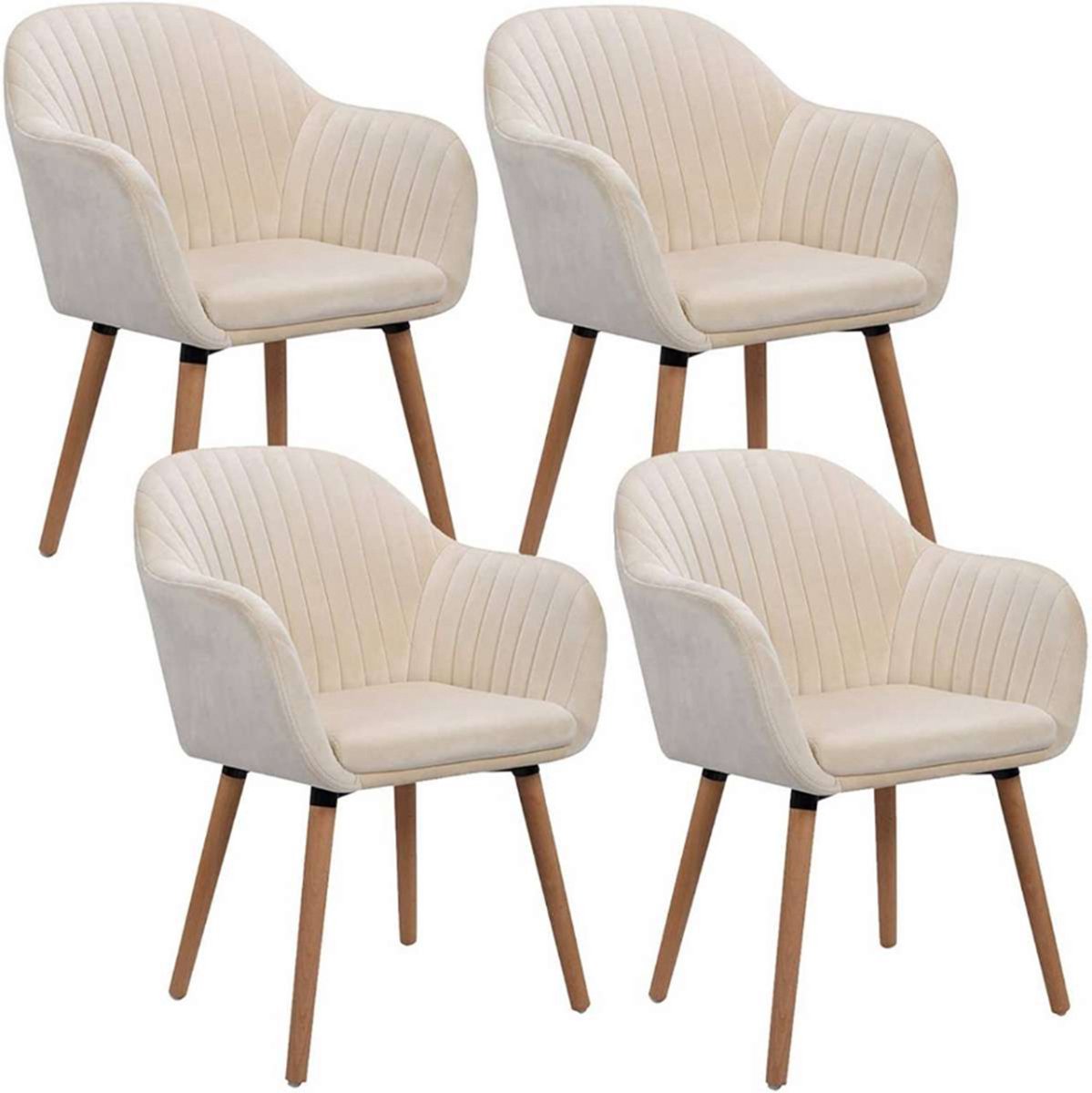 Happyment Eetkamerstoelen Creme Deluxe - Set van 4 - Woonkamerstoelen met rugleuning - Keukenstoelen - Fauteuil - Kuipstoel - Fluweel