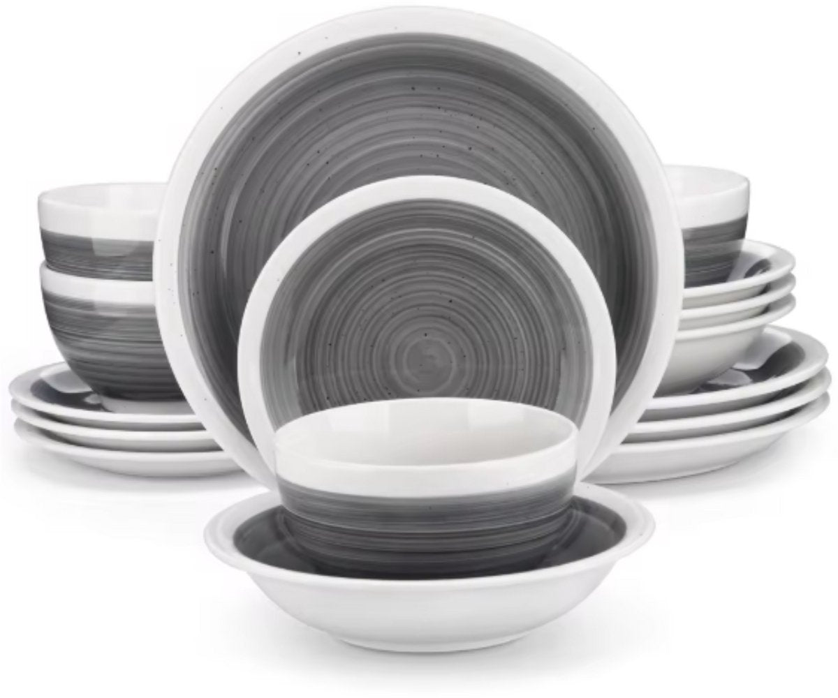 Santivo Serviesset - 16 delig - 4 persoons - Grijs - Dinerborden - Bordenset - Diepe borden - Ontbijtborden - Servies - Keukenservies