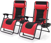 Gewatteerde Zero Gravity Lounge Chair Valora - Tuinstoel - Ligbed - Voor Terras & Tuin - Opvouwbare Fauteuil met Verstelbare Hoofdsteun en Bekerhouder - Ondersteunt Tot 160 kg - 2 stuks - Rood