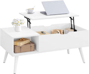 Salontafel Dulvia- Wit - Tafel voor woonkamer - Met opbergruimte en hefplank - Laptoptafel