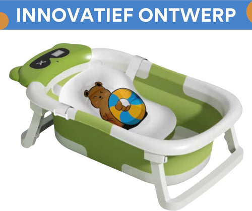 Babybadje Vortex - Groen - Temperatuurweergave - Baby bad met standaard - Zitbad - Kinderbad - Opvouwbaar