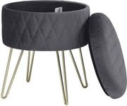 Bolt Edge Poef Deluxe - Donkergrijs Velvet - Voetenbank met Opbergruimte - Opbergbox Hocker en Zitkist - 31.5x31.5x36cm